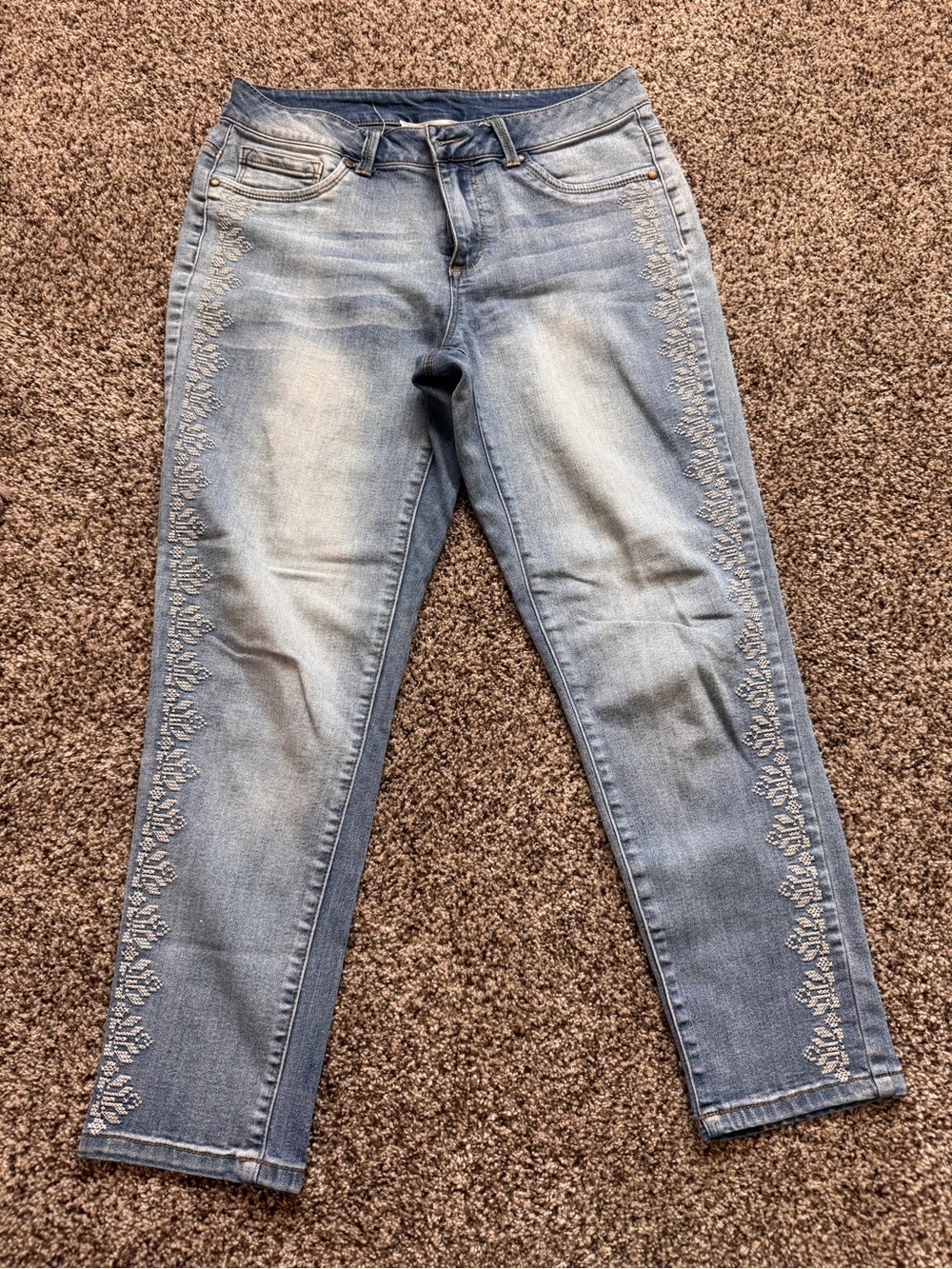 Workshop Republic Clothing Light Blue Embroidered Side-Trim Straight Leg Jeans